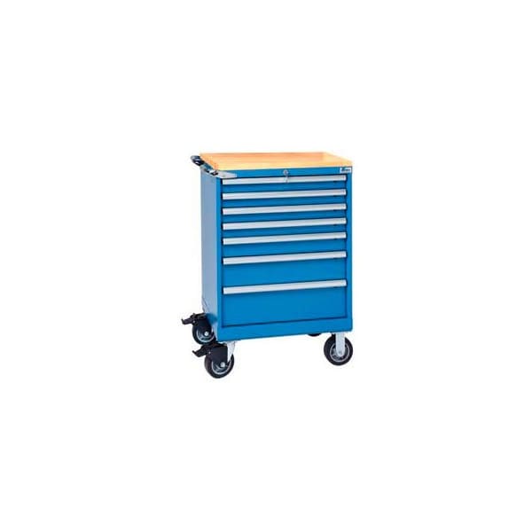 Lista International Lista 7 Drawer 24"W Shallow Depth Mobile Cabinet w/Butcher Block Top-Bright Blue, Master Keyed XSST0750-0701M-BTBBMA - main